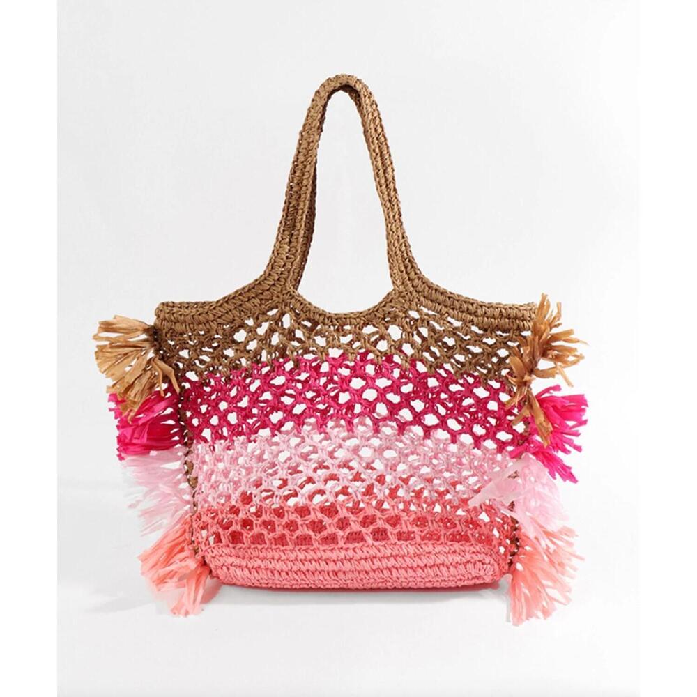 NEW PIA ROSSINI women's paros raffia beach tote bag in pink